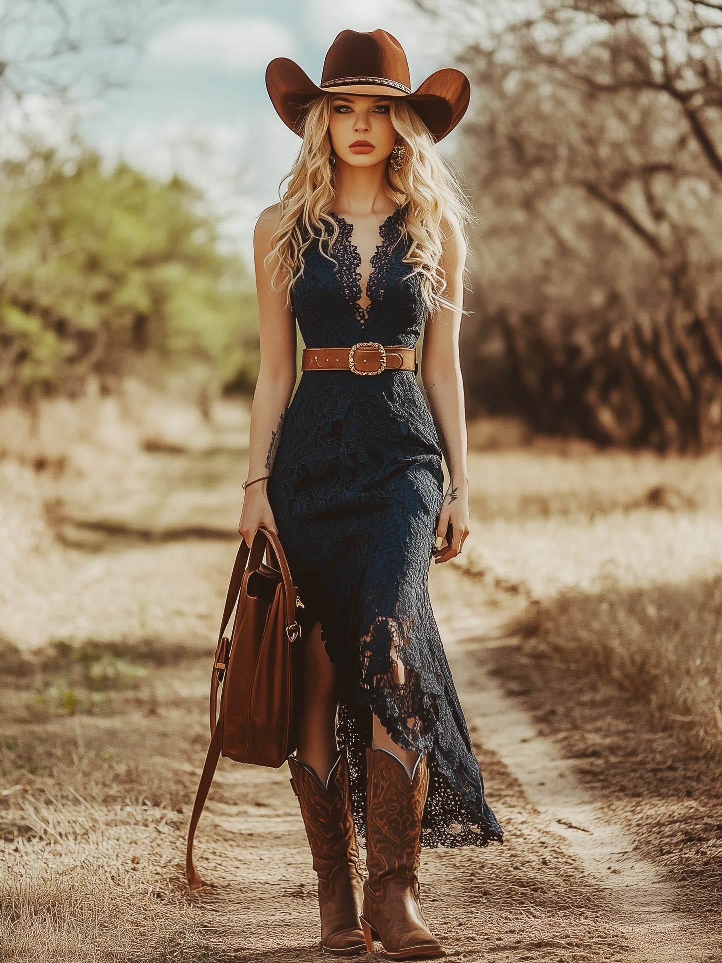 【24-hour shipping out】Vintage Bohemian Blue Lace Sleeveless Midi Dress