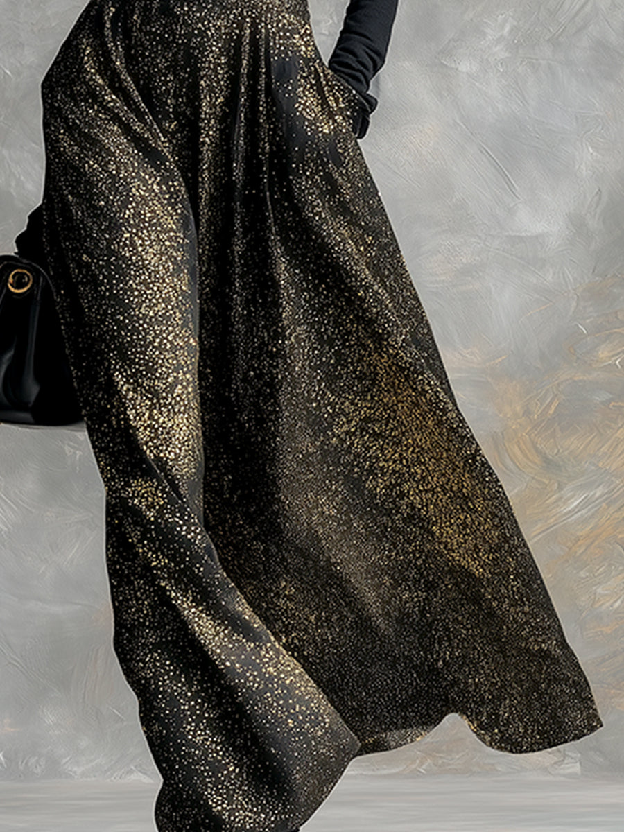 Elegant High-end Black Glitter Long-sleeved Maxi Dress