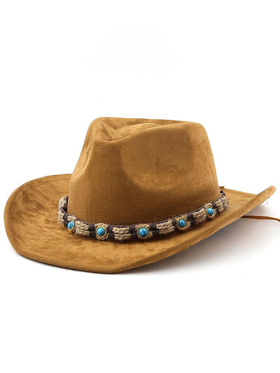 Sombrero para el sol bohemio con correa de joya de gamuza occidental