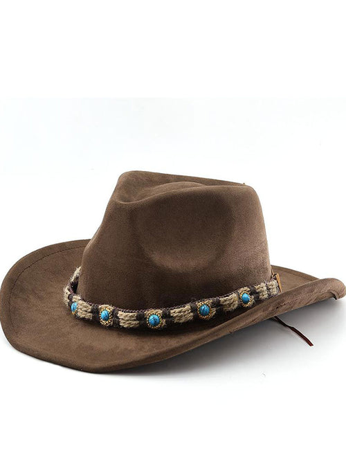Sombrero para el sol bohemio con correa de joya de gamuza occidental