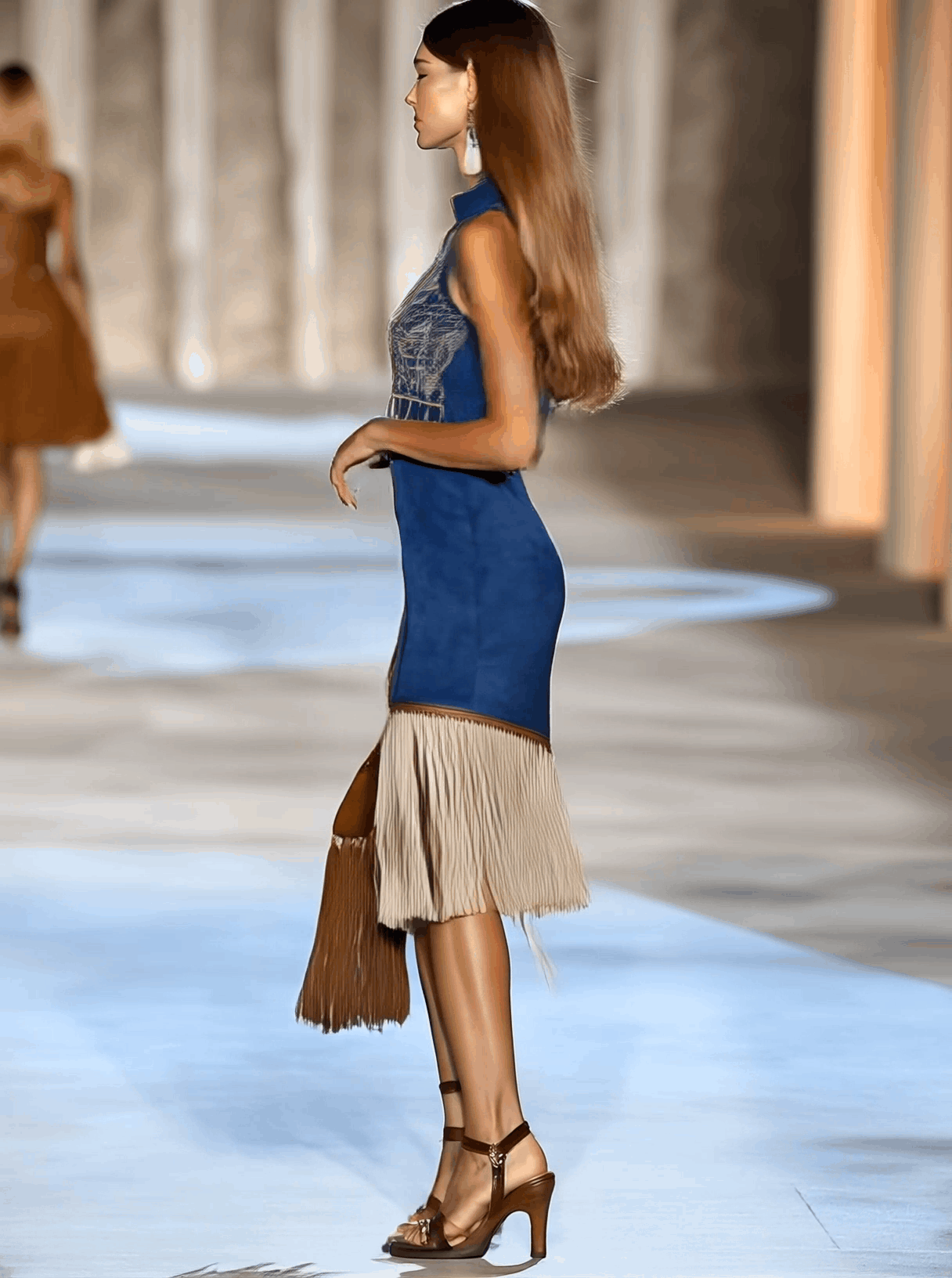 【24-hour shipping out】Vintage Bohemian Suede Embroidered Zipper Tassel Sleeveless Mini Dress
