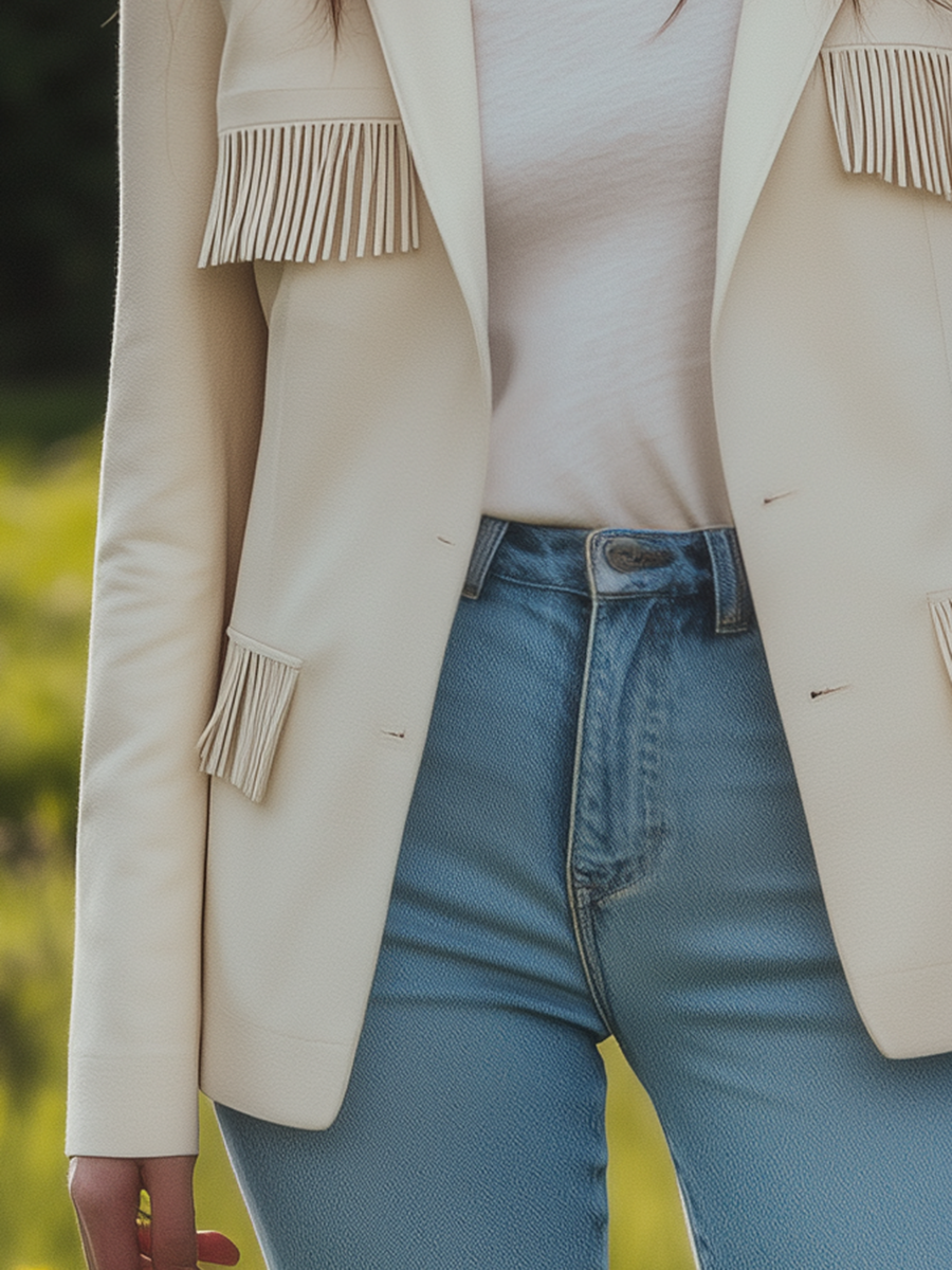 Elegant Simple Solid Color Tassel Blazer