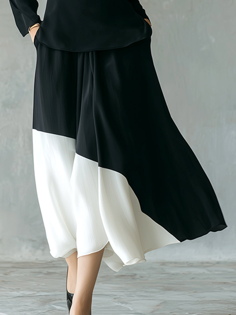 Classic Deconstructed Black Chiffon Long Sleeve Maxi Dress