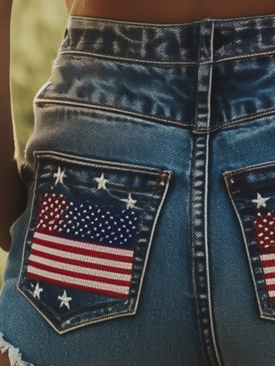 【Envío en 24 horas】Shorts vaqueros sexys con bordados y bolsillos de moda