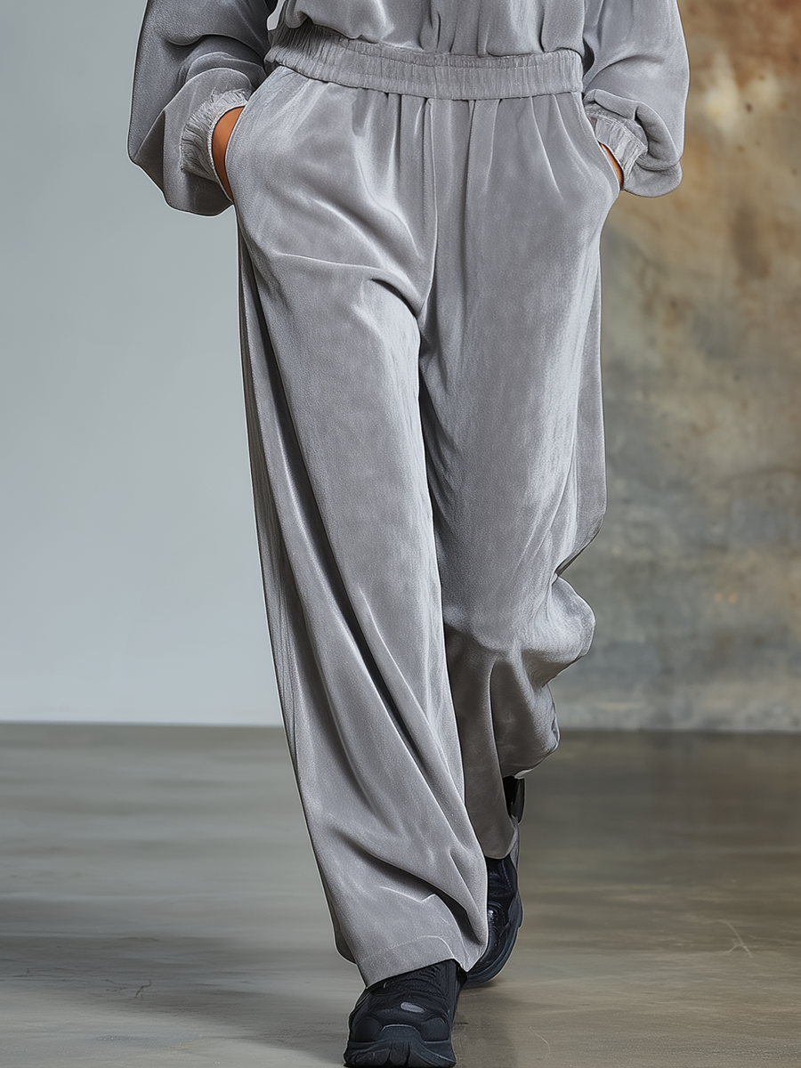 Casual Simple Loose Hooded Velvet Jumpsuit