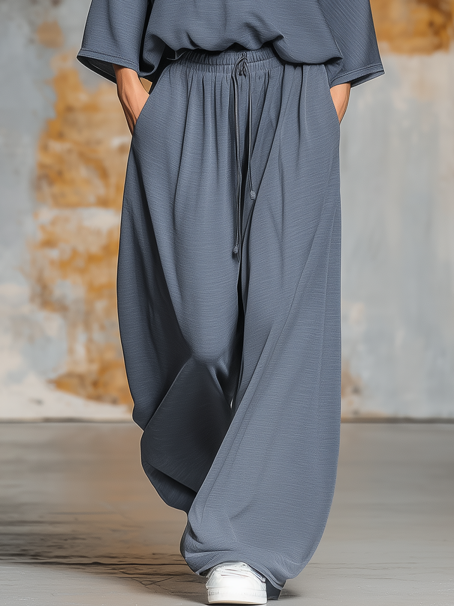 Casual Loose V-neck Top Wide-leg Pants Sports Suit
