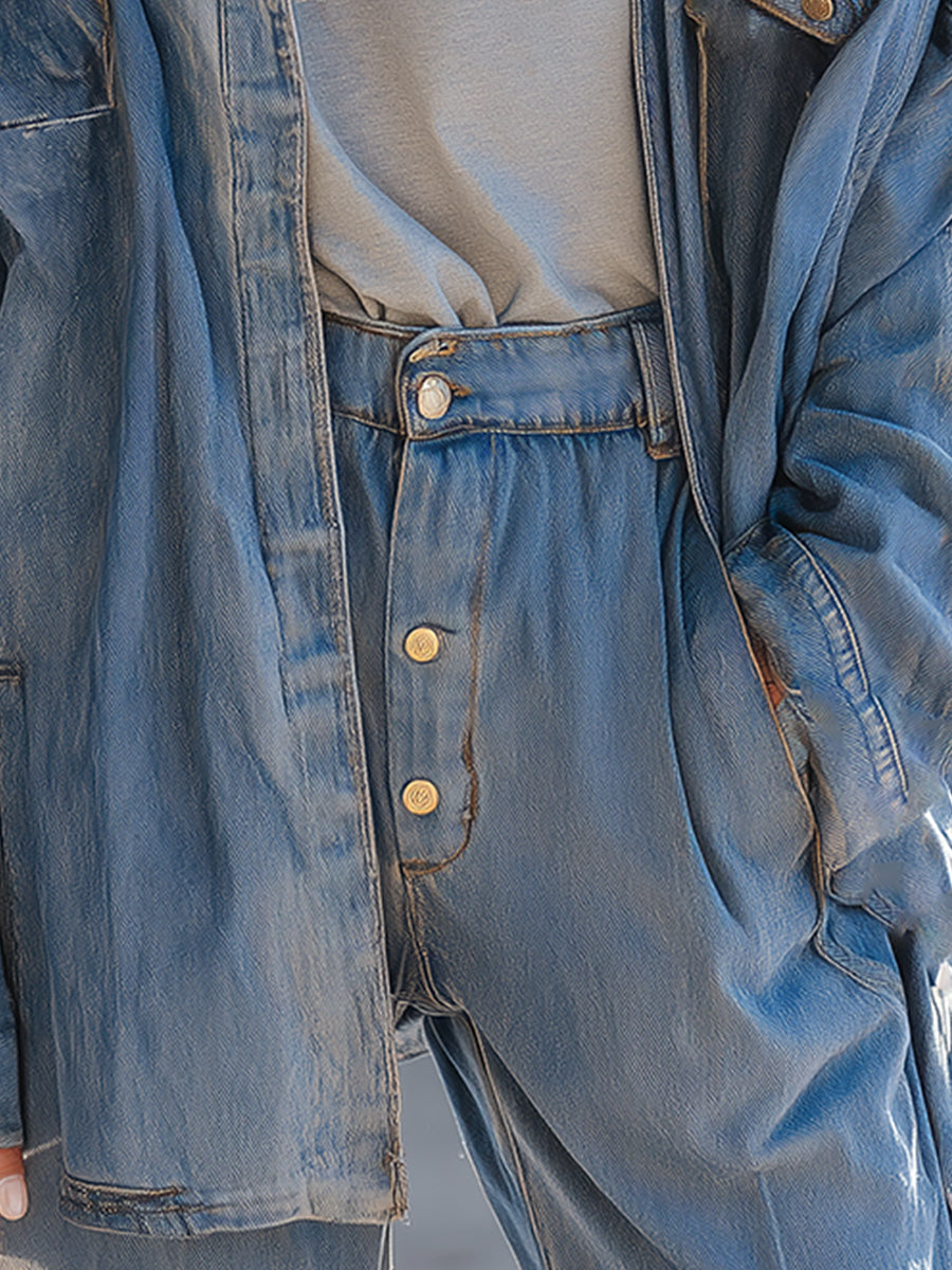 Casual Loose Lapel Shoulder-Baring Denim Jacket