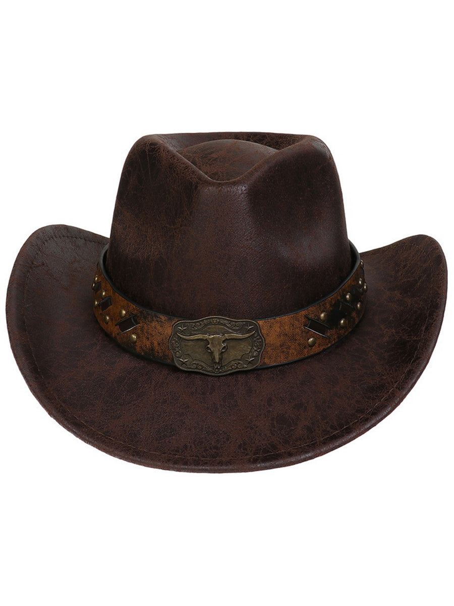 Sombrero de vaquero vintage de cuero sintético agrietado estilo western