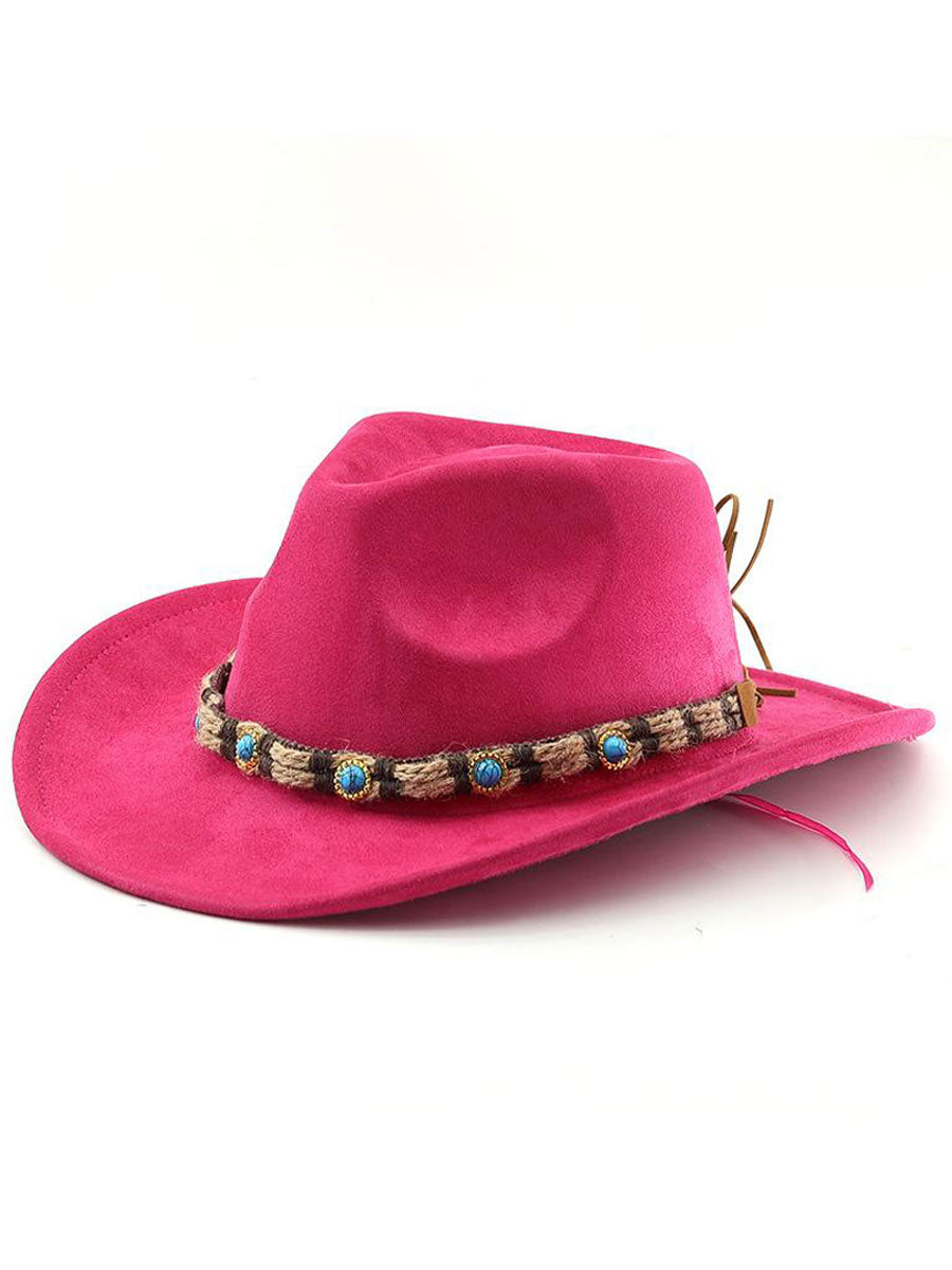 Sombrero para el sol bohemio con correa de joya de gamuza occidental