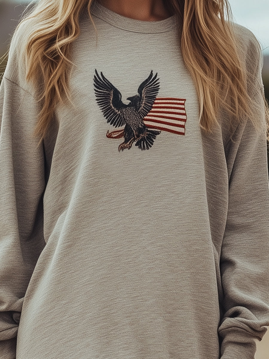 Casual Grey Sweatshirt Round Neck Embroidered Mini Dress