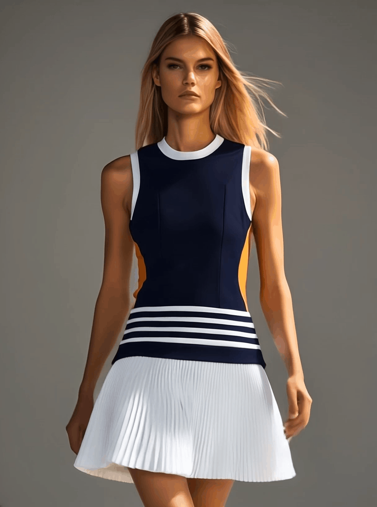 【Envío en 24 horas】Vestido mini en contraste azul marino y blanco estilo chaleco, moderno y enérgico.