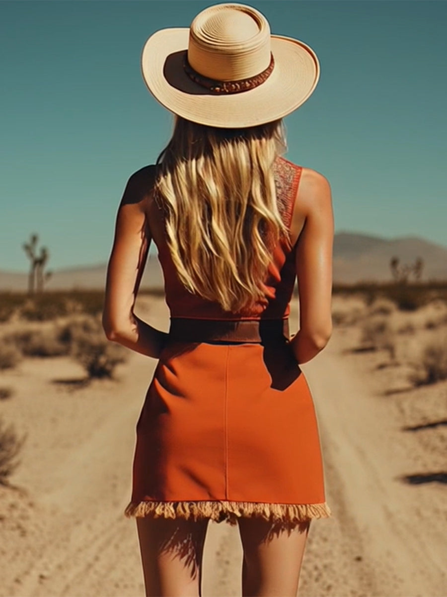 【Envío en 24 horas】Vestido mini sin mangas con borlas, estilo retro y moderno