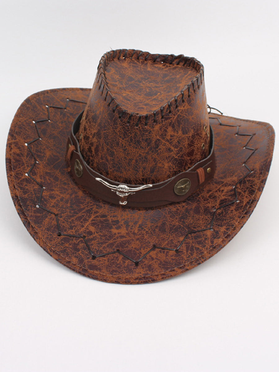 Cracked PU Leather Western Cowboy Hat Outdoor Cow Head Sun Hat