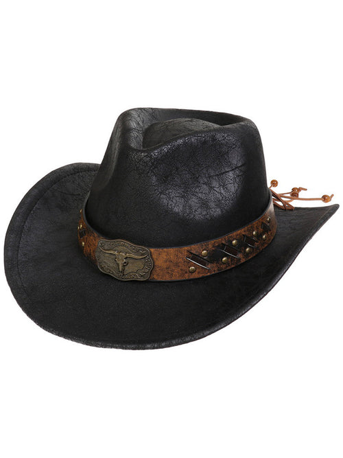 Sombrero de vaquero vintage de cuero sintético agrietado estilo western