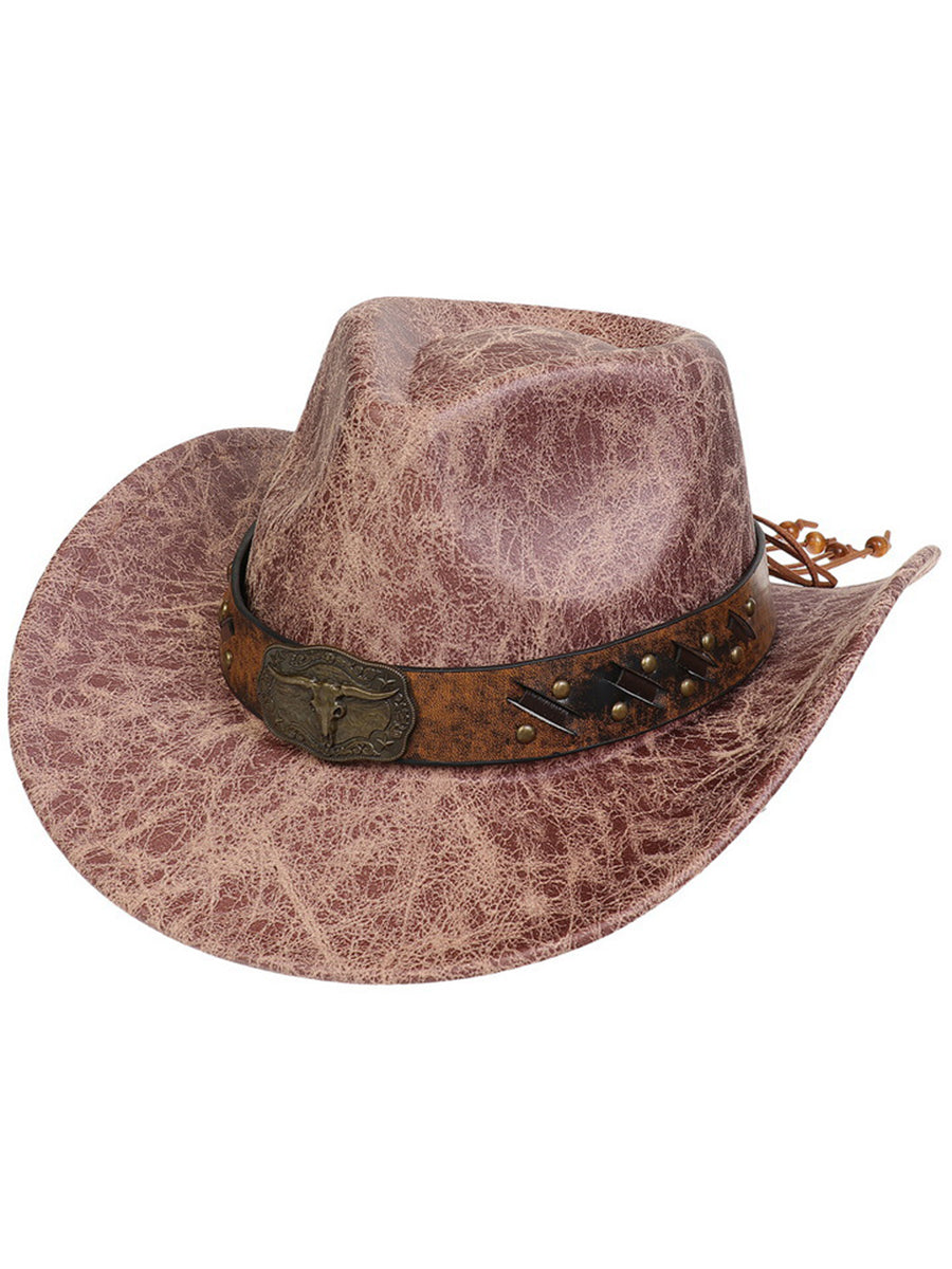 Sombrero de vaquero vintage de cuero sintético agrietado estilo western