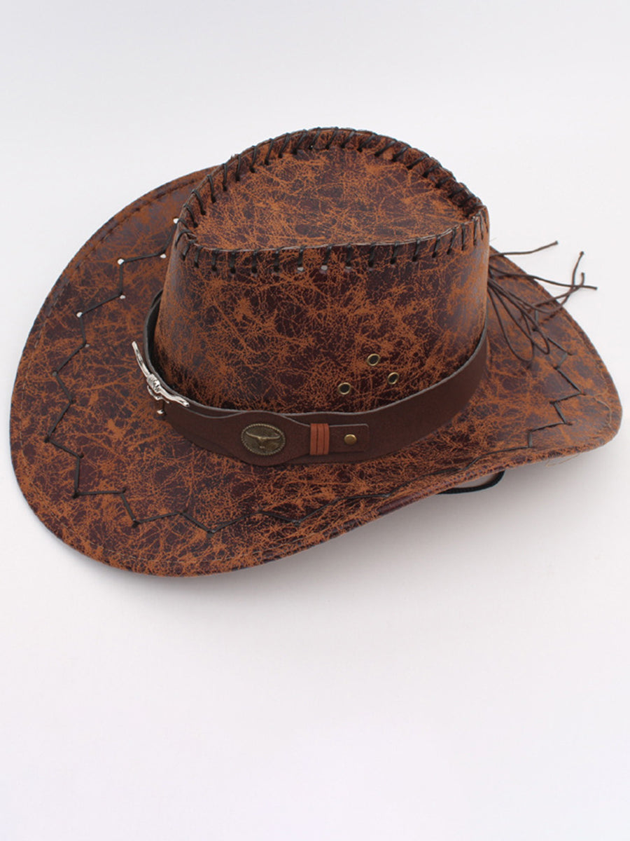 Cracked PU Leather Western Cowboy Hat Outdoor Cow Head Sun Hat
