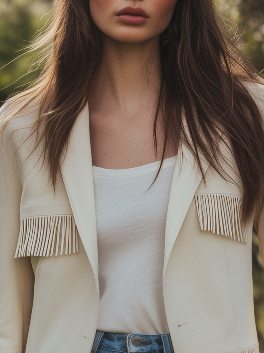 Elegant Simple Solid Color Tassel Blazer