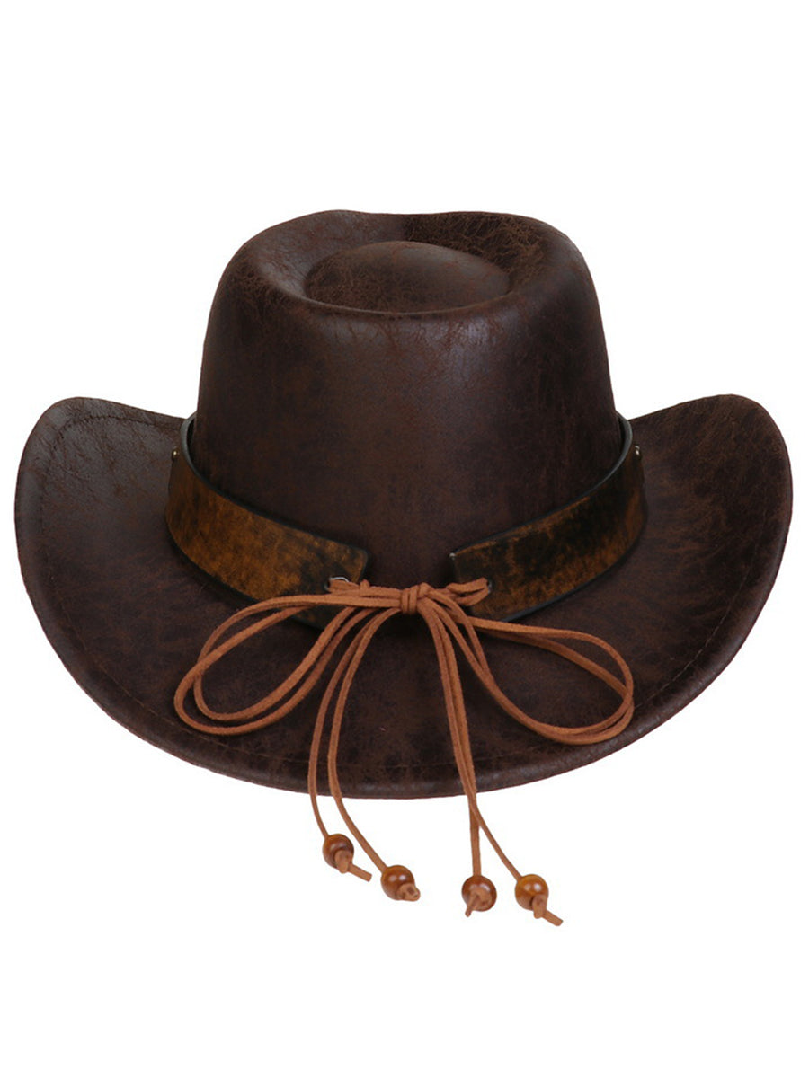 Sombrero de vaquero vintage de cuero sintético agrietado estilo western