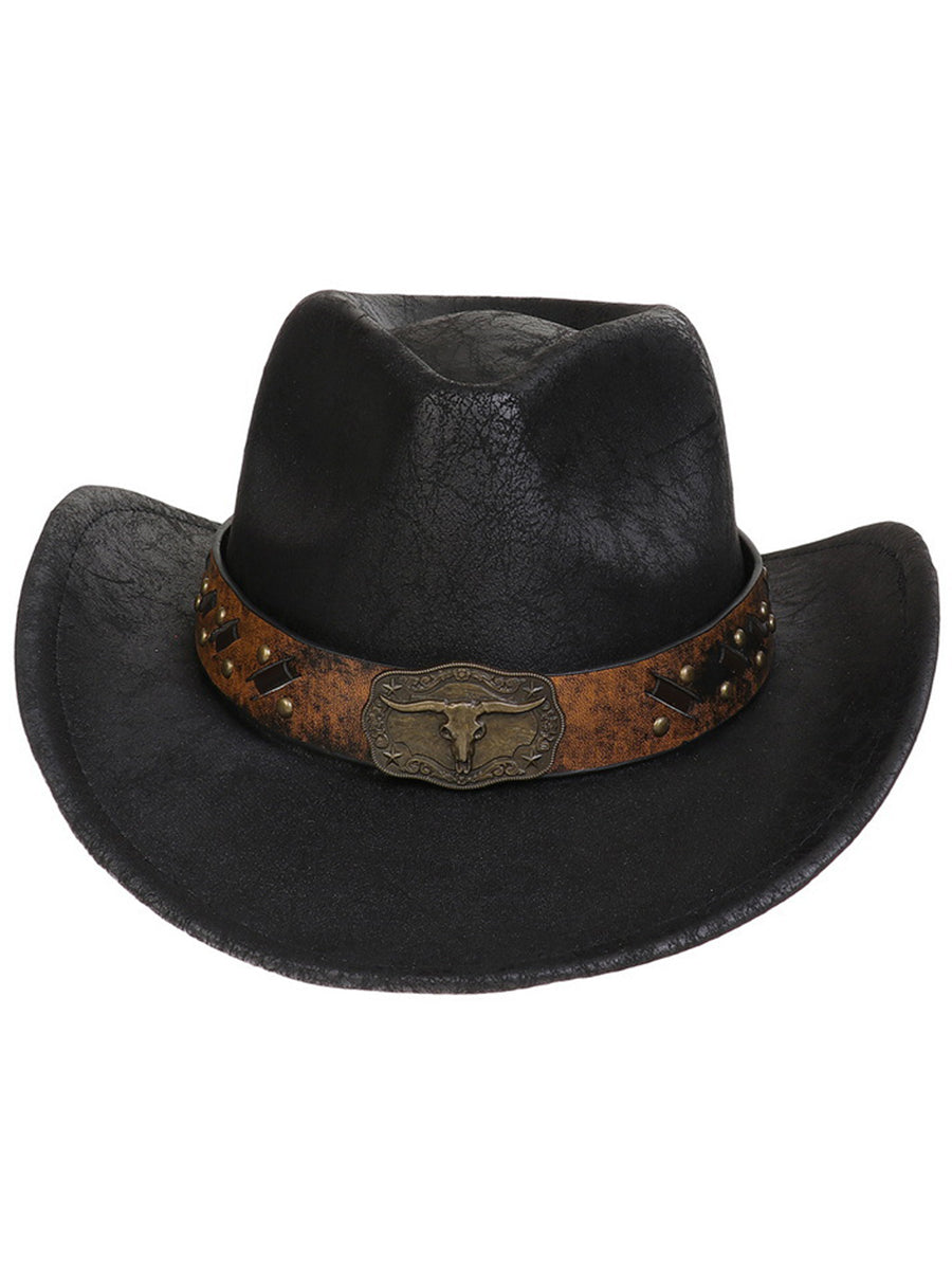 Sombrero de vaquero vintage de cuero sintético agrietado estilo western