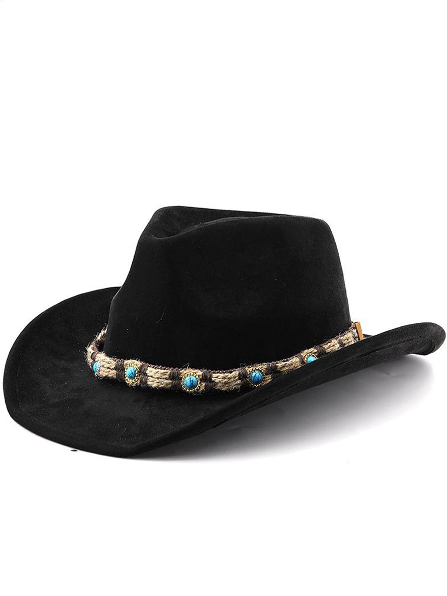 Sombrero para el sol bohemio con correa de joya de gamuza occidental