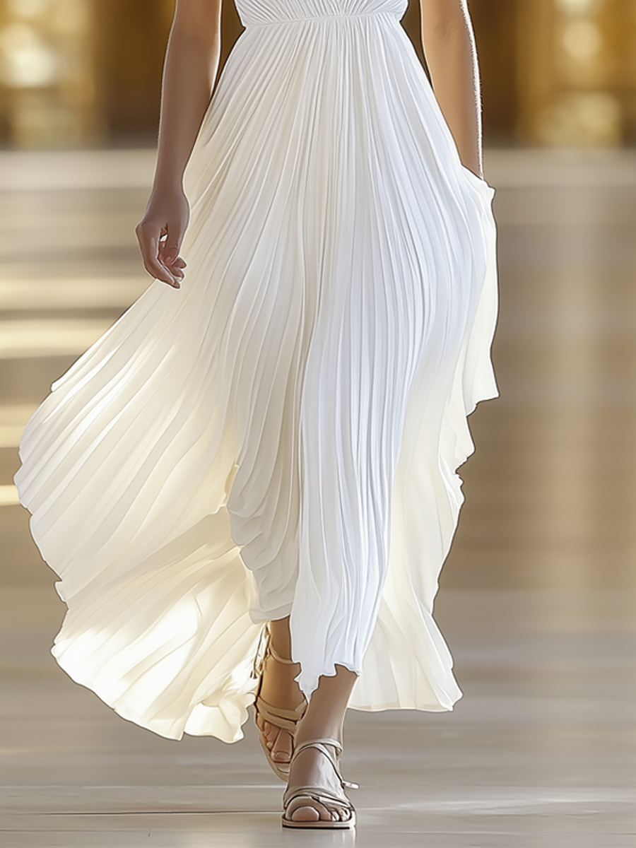 【24-hour shipping out】Premium Chiffon V-Neck Pleated Maxi Dress