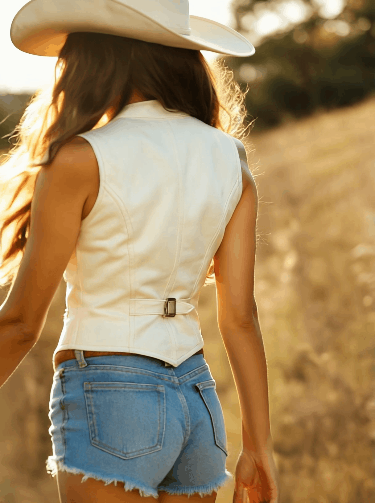 【24-hour shipping out】Premium Western Style Gold Button White Suede Vest