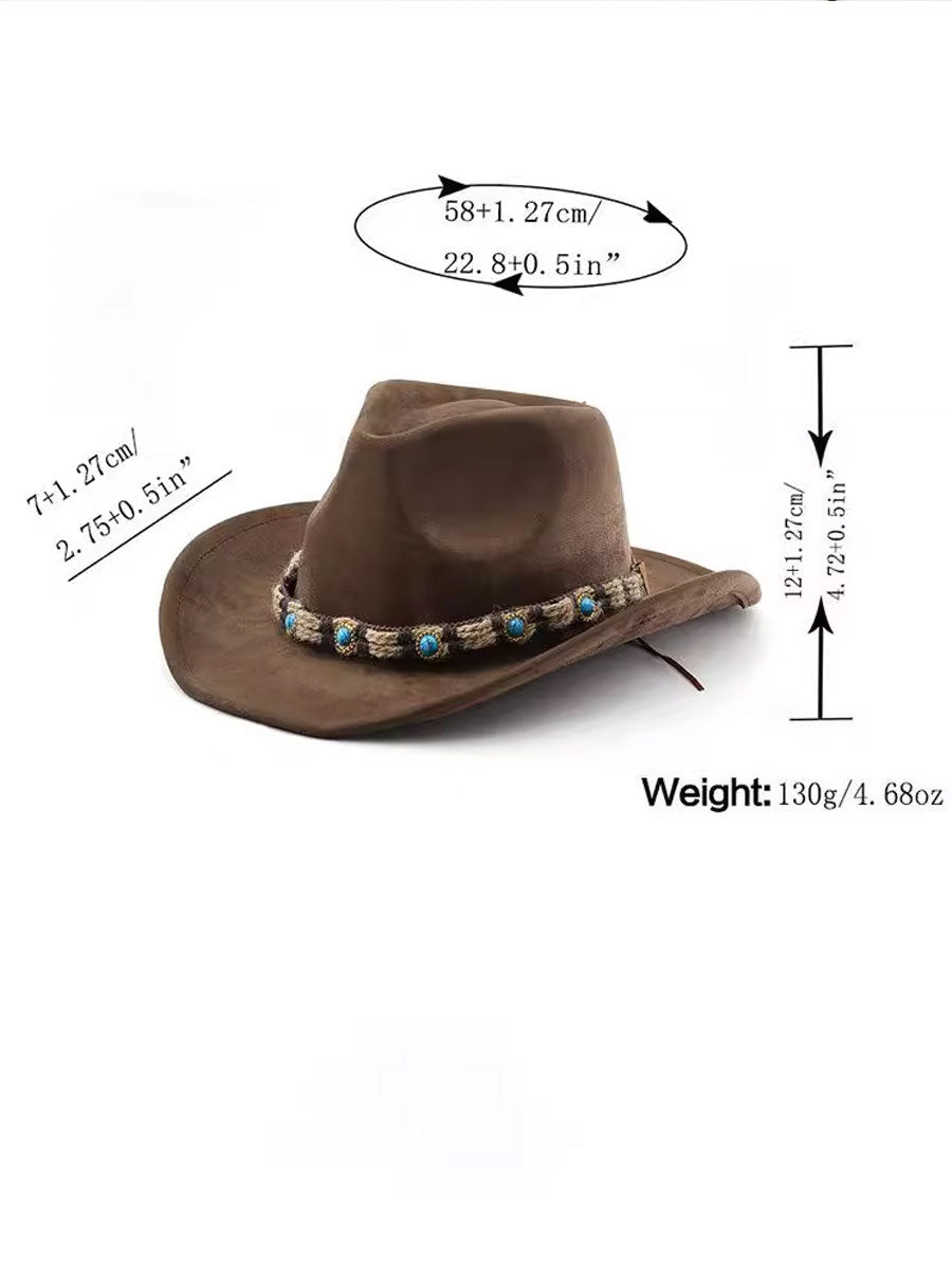 Sombrero para el sol bohemio con correa de joya de gamuza occidental
