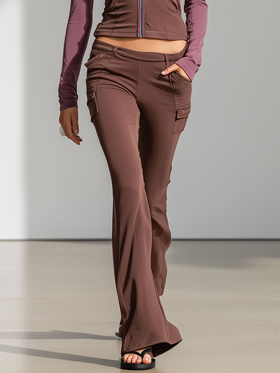 Casual Stretch Lycra Color Block Hoodie Flared Pants Sports Yoga Set