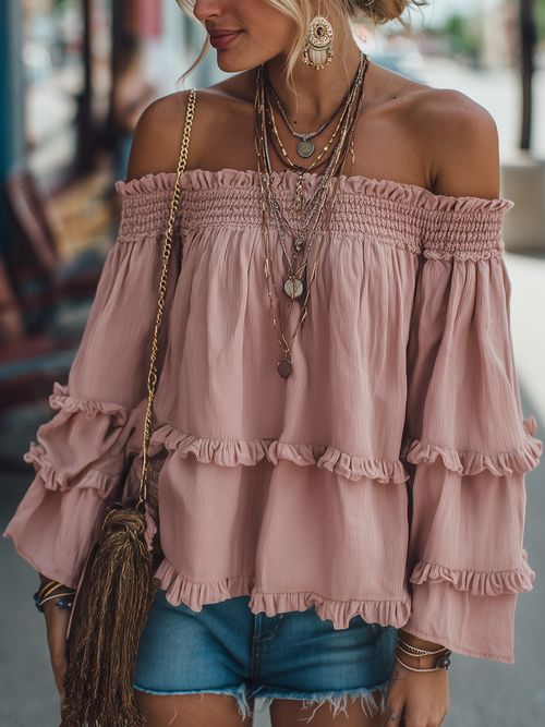 【24-hour shipping out】Vintage Off Shoulder Long Sleeve Loose Shirt