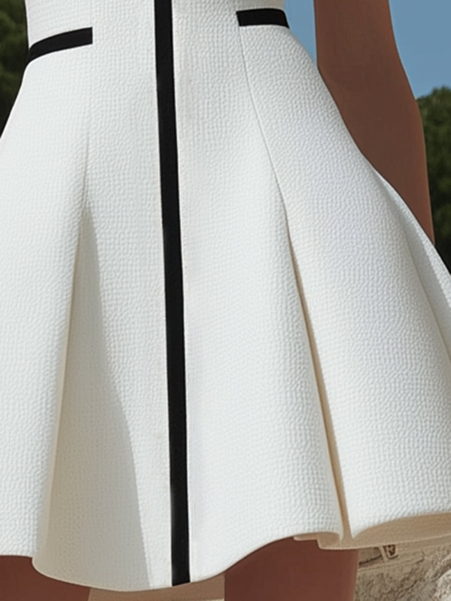 Vestido de mujer con diseño de cremallera blanca y ribete negro