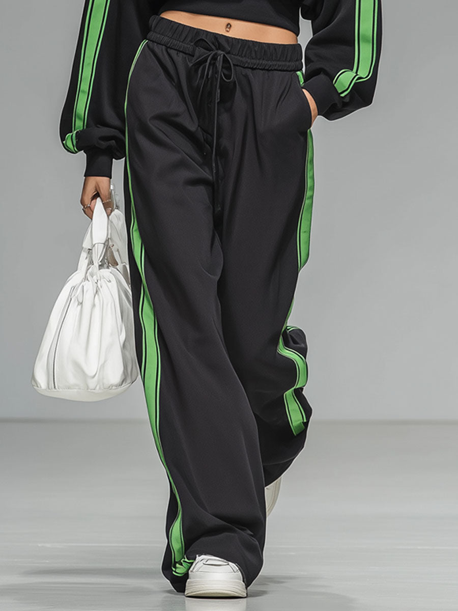 Contrast Stand-up Collar Half-zip Cropped Sweatshirt And Trousers Set