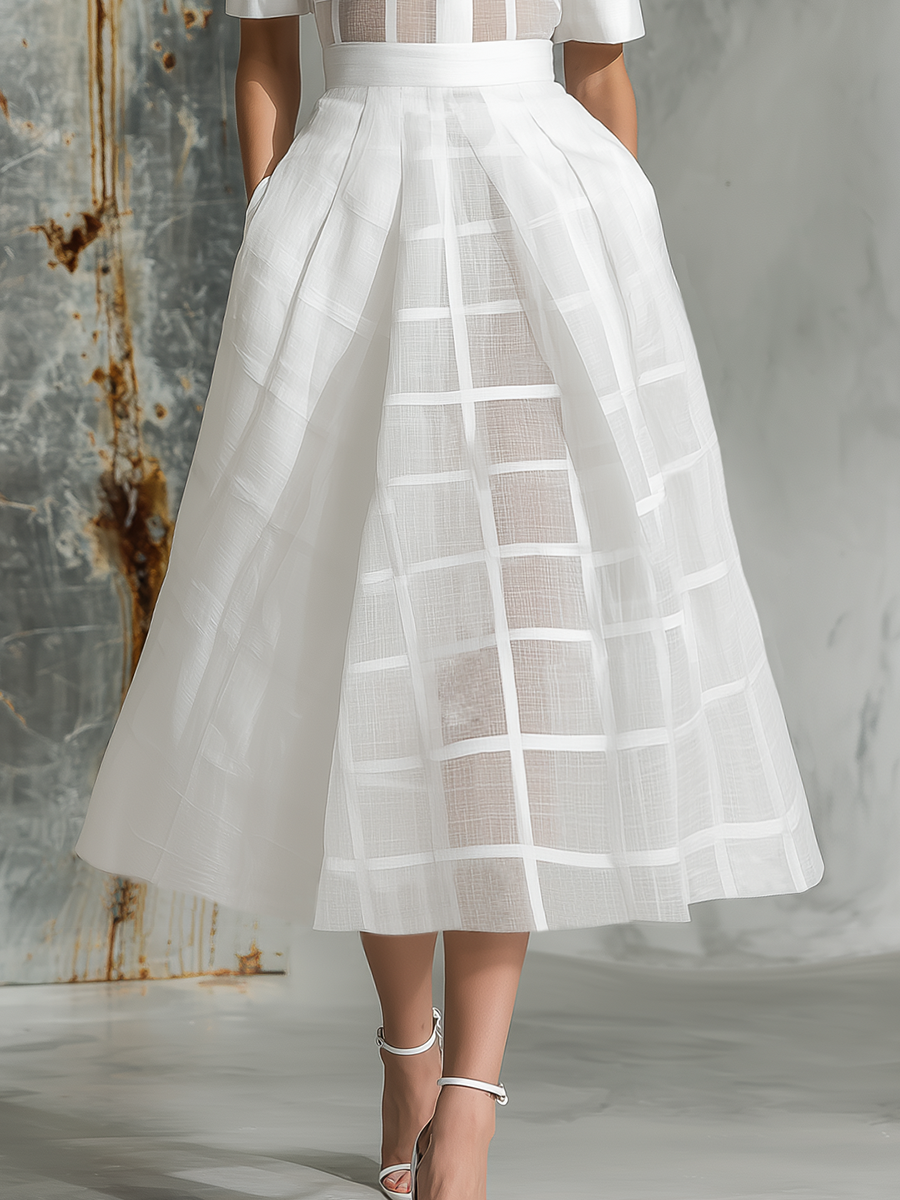 Elegant Retro Plaid Short Sleeve Maxi Dress