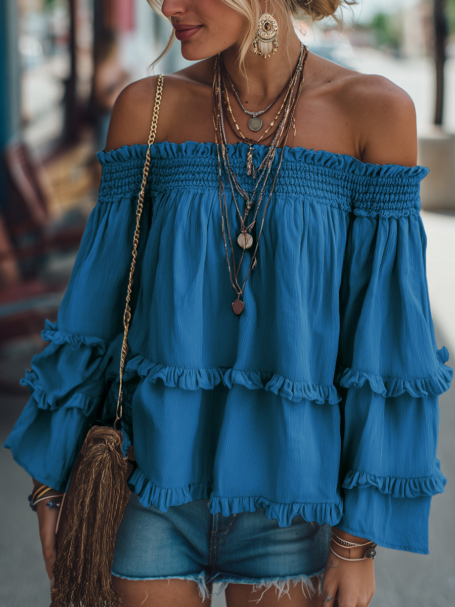 【24-hour shipping out】Vintage Off Shoulder Long Sleeve Loose Shirt