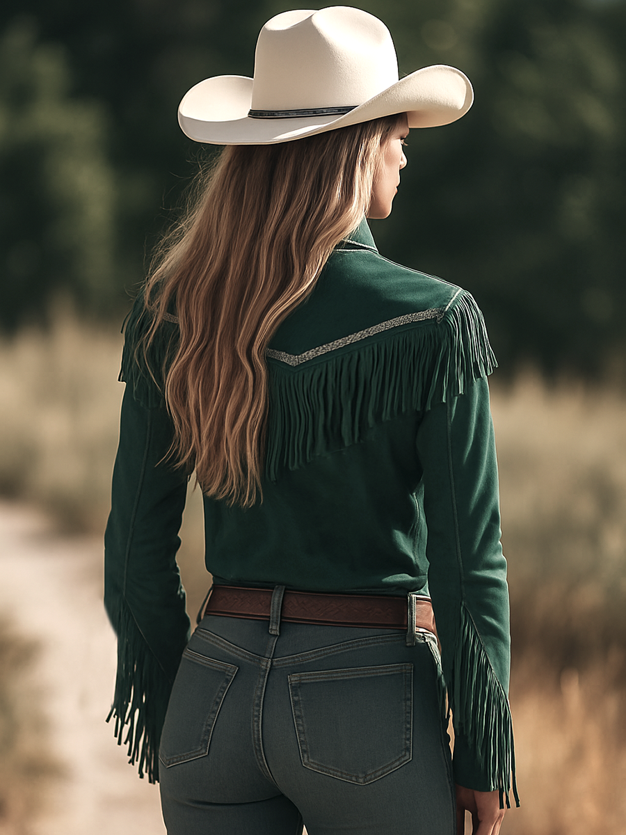 Bohemian Retro Tassel Lapel Long Sleeve Suede Shirt
