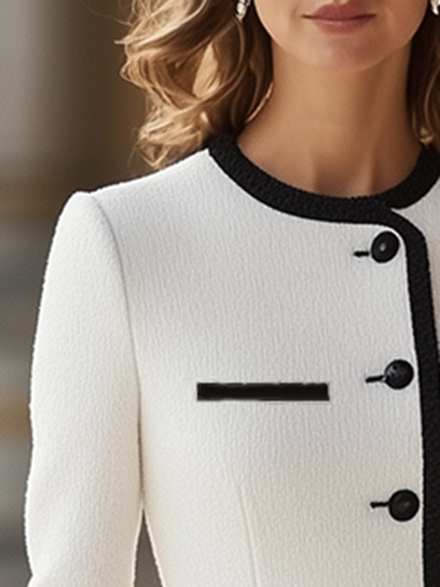 【24-hour shipping out】Light Luxury Contrasting Hem Round Neck Dress
