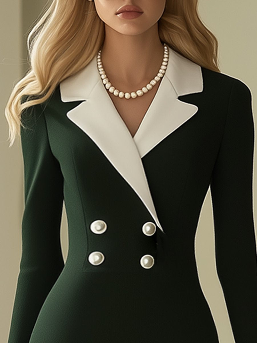 【Envío en 24 horas】Vestido midi blanco y verde con un temperamento retro y moderno