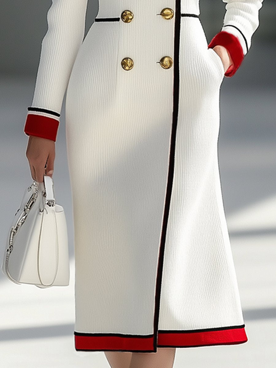 【Envío en 24 horas】Vestido midi cruzado con bloques de color rojo, elegante y moderno