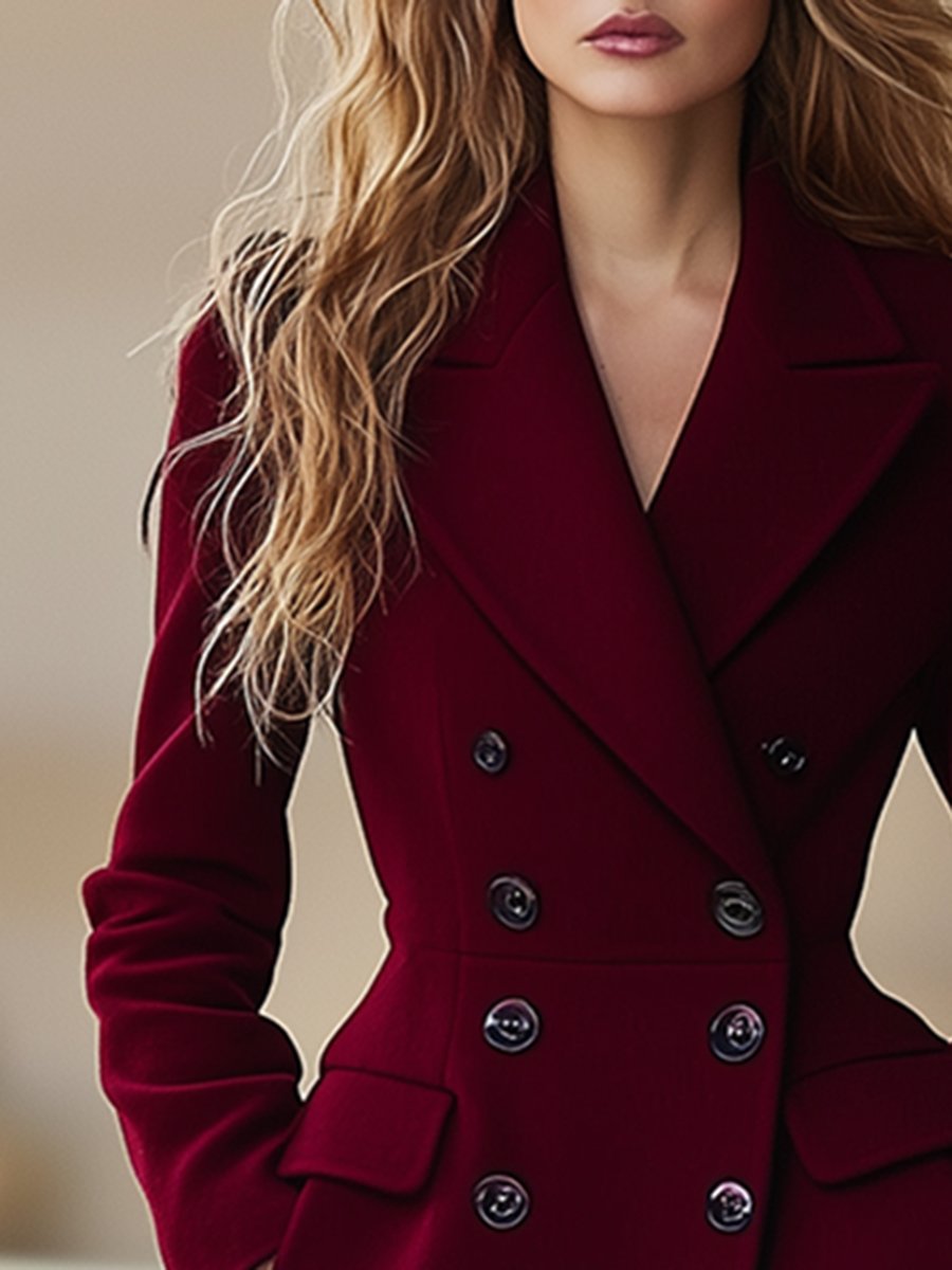 【24-hour shipping out】High-End Temperament Double-Breasted Waist Lapel Coat