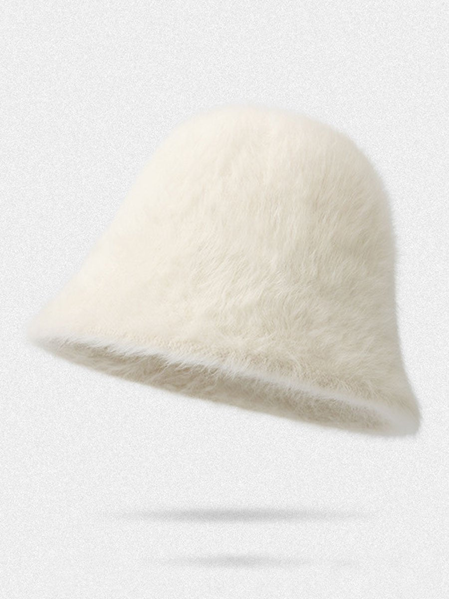 Gorro de pescador cálido de piel de conejo de peluche con degradado de moda de invierno
