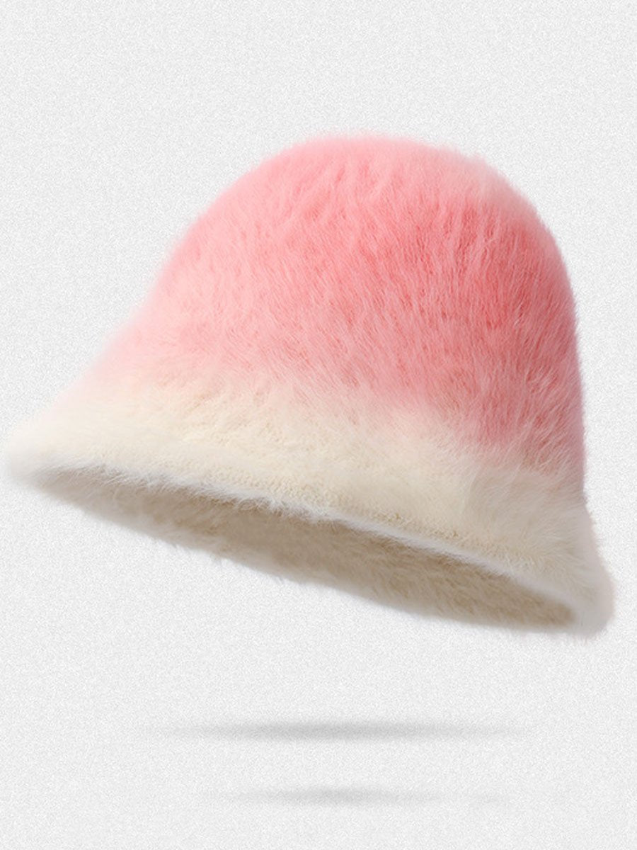 Gorro de pescador cálido de piel de conejo de peluche con degradado de moda de invierno