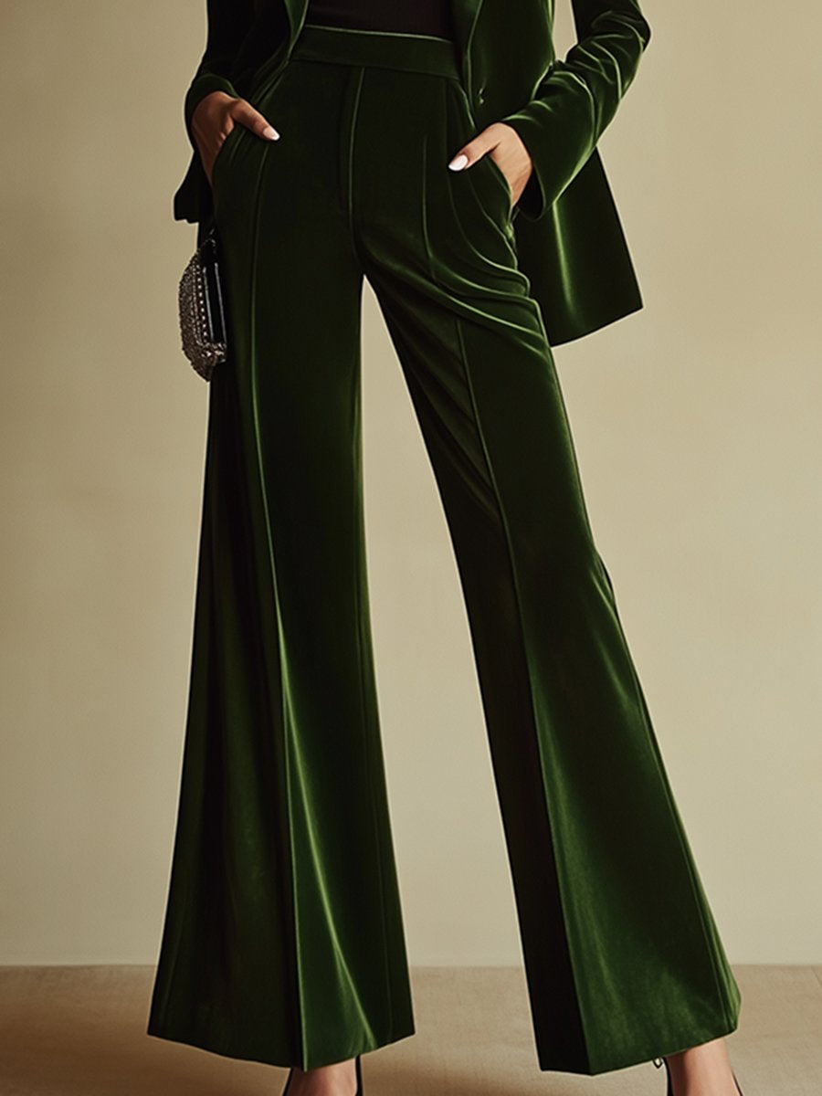 【24-hour shipping out】High-End Temperament Loose Retro Green Velvet Suit