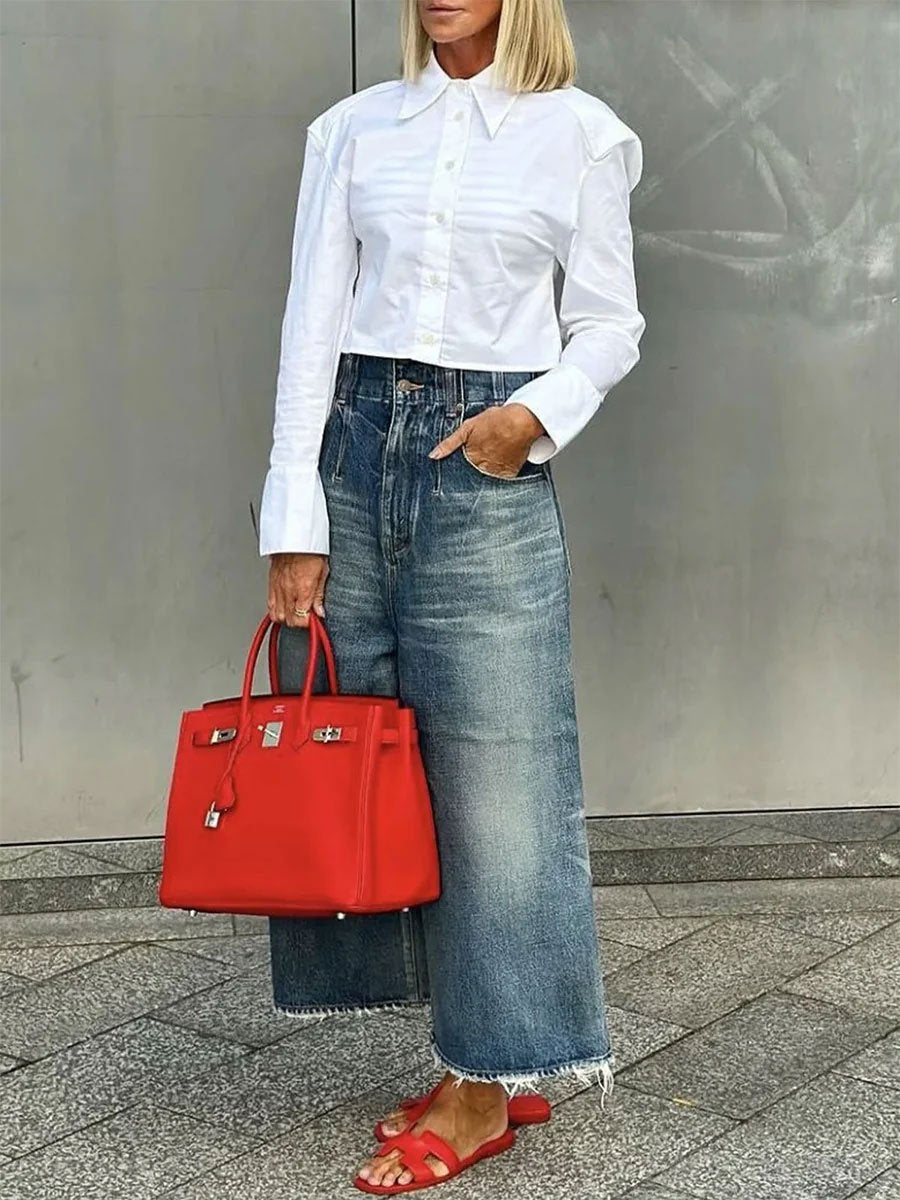【24-hour shipping out】Oyrosy Urban Chic Denim Wide-Leg Jeans