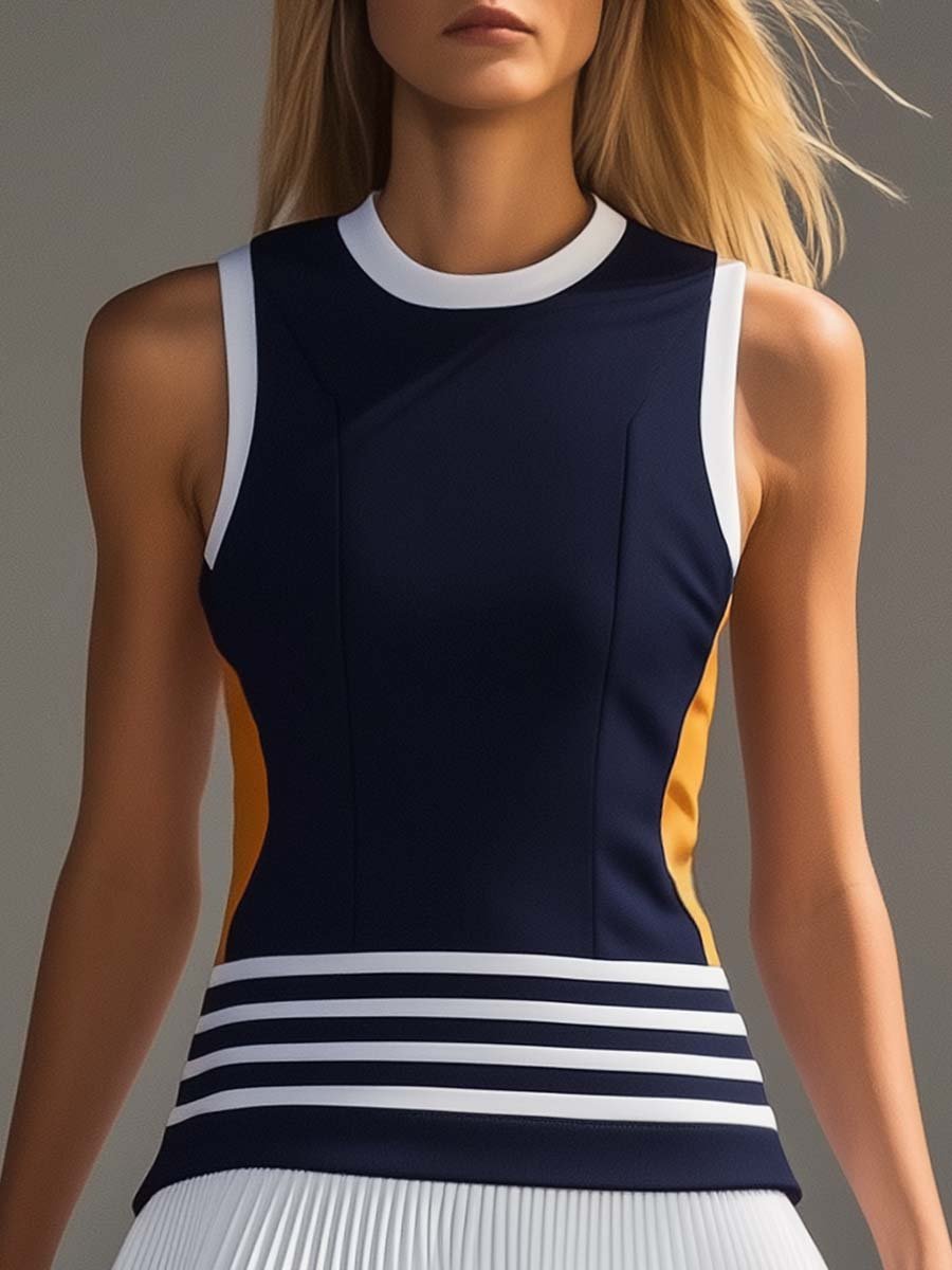 【Envío en 24 horas】Vestido mini en contraste azul marino y blanco estilo chaleco, moderno y enérgico.
