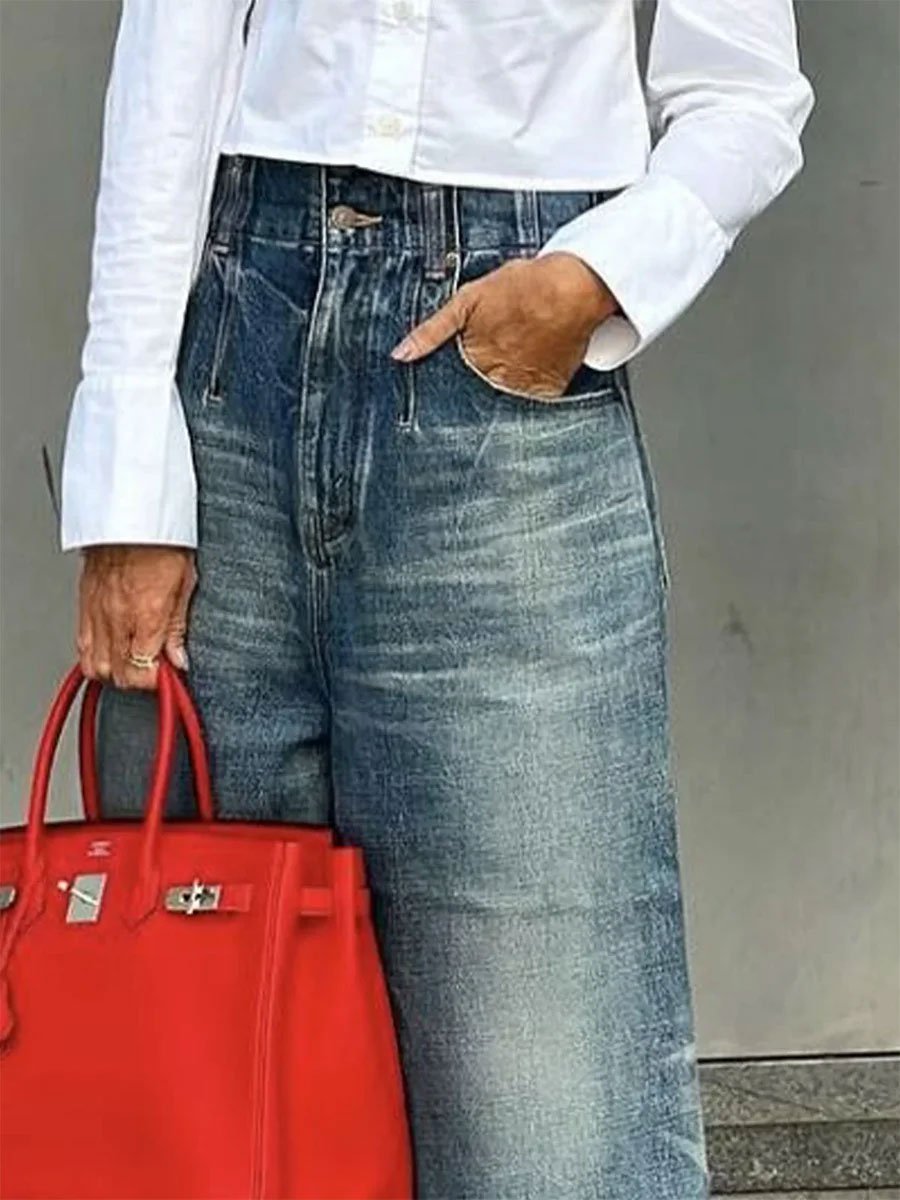【24-hour shipping out】Oyrosy Urban Chic Denim Wide-Leg Jeans