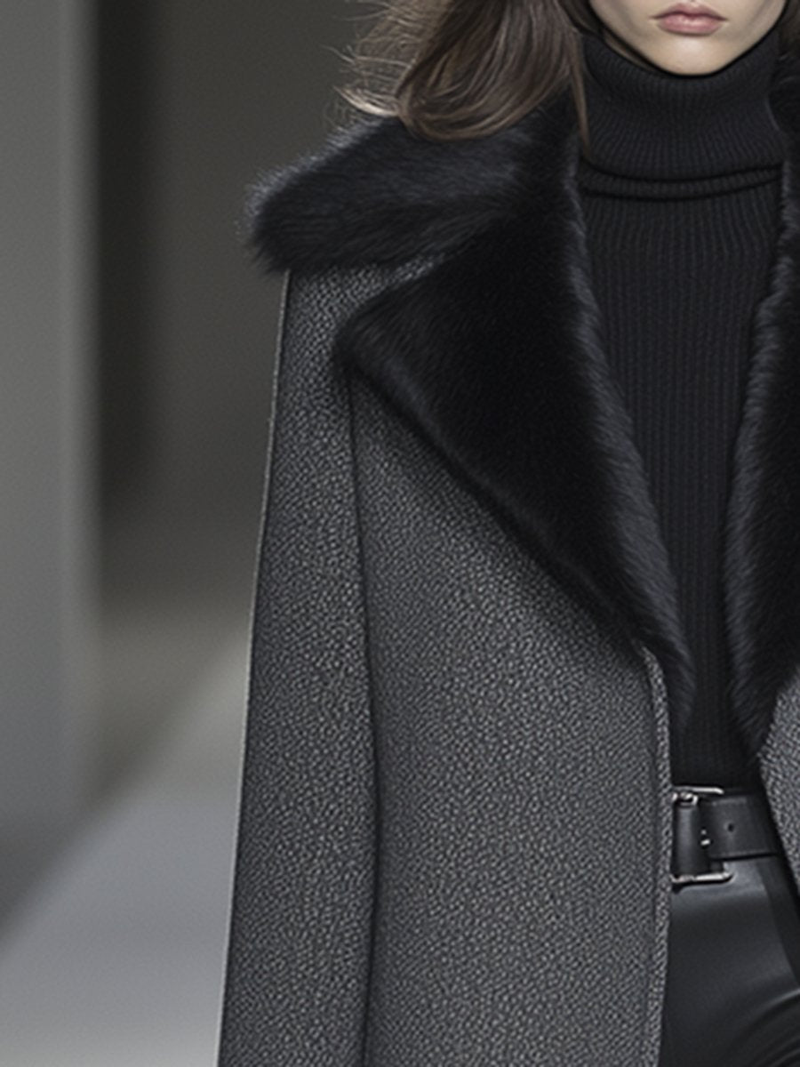 【24-hour shipping out】Luxury Waterproof Mink Collar Long Herringbone Wool Coat
