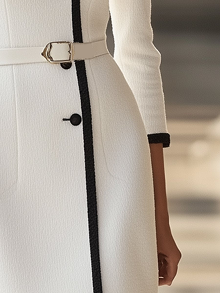 【24-hour shipping out】Light Luxury Contrasting Hem Round Neck Dress