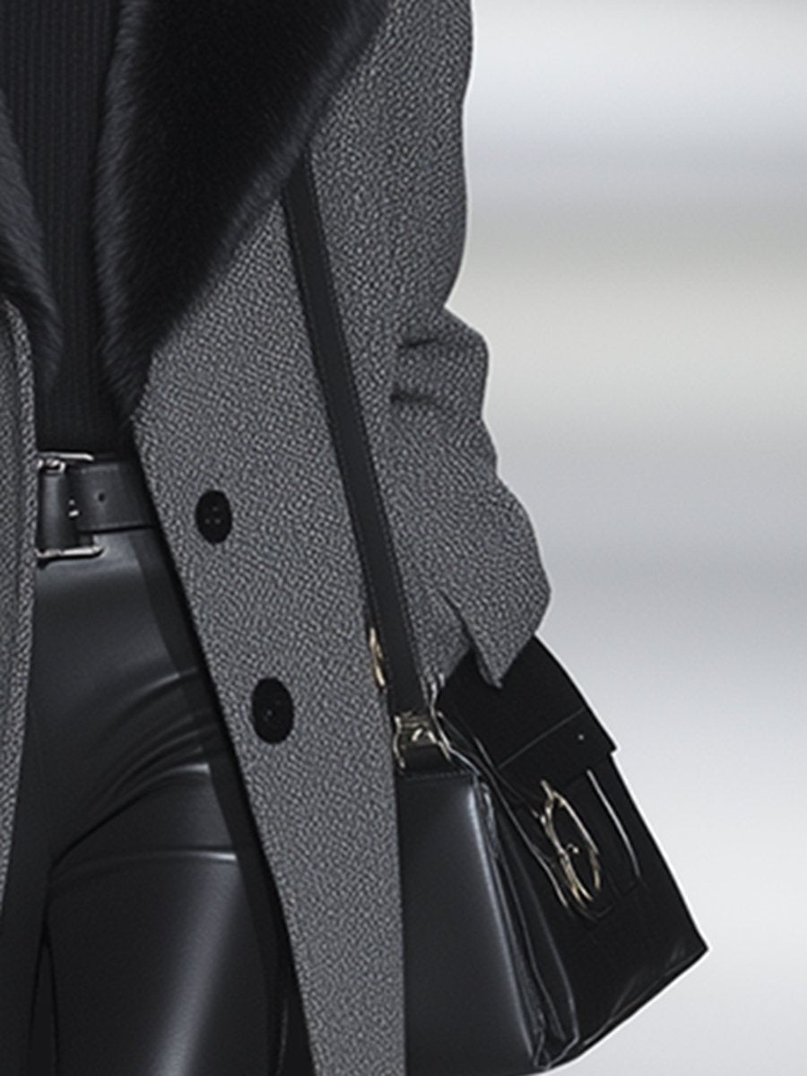 【24-hour shipping out】Luxury Waterproof Mink Collar Long Herringbone Wool Coat