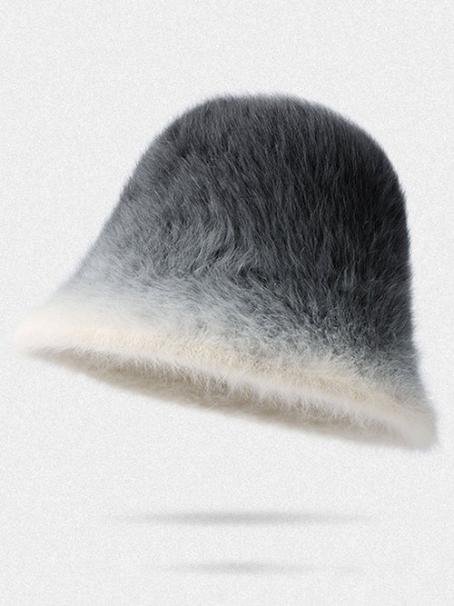Gorro de pescador cálido de piel de conejo de peluche con degradado de moda de invierno