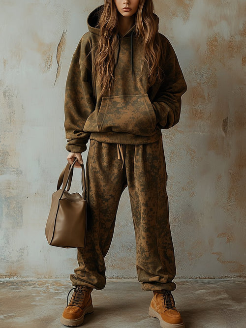 【Envío en 24 horas】Sudadera con capucha y leggings de camuflaje retro de moda, traje de dos piezas