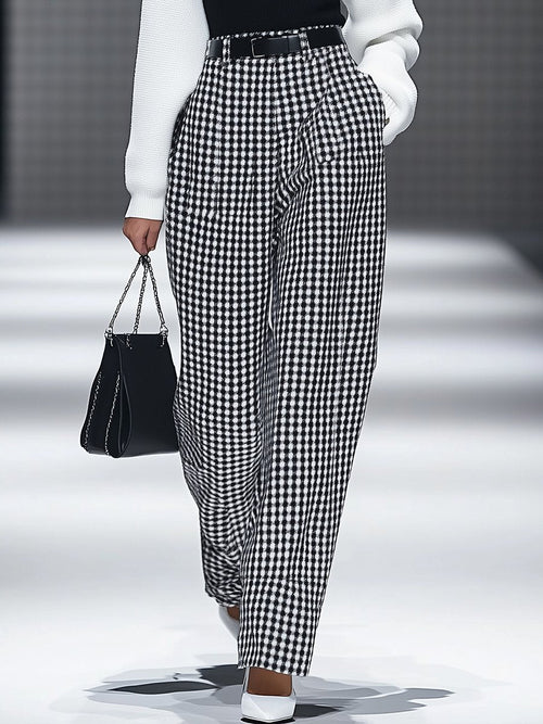【Envío en 24 horas】Pantalones rectos con bolsillo de pata de gallo retro de moda